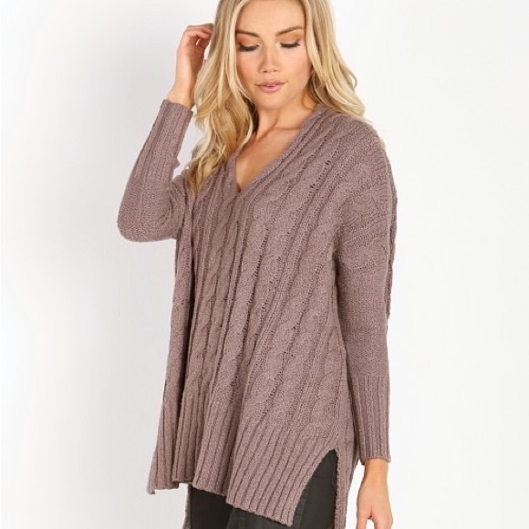 Free People easy cable knit sweater in mushroom - Picture 3 of 5